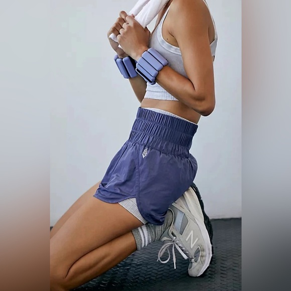 Free People Women's Athletic Shorts in Blue metalic - Picture 2 of 5